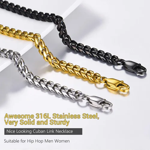 Miniatura 8 de PROSTEEL Trendy Cuban Links Necklace for Men Women, Black18K Gold Plated 316L Stainless Steel, W 4.8mm-14mm, L 14inch-30inch, Come Gift Box