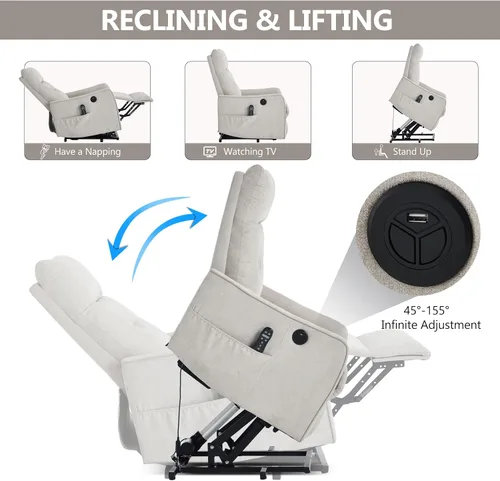 Miniatura 5 de Silla reclinable eléctrica con elevación Trustyue con calor y masaje, sillas elevadoras para asistencia al estar de pie, silla pequeña con elevación