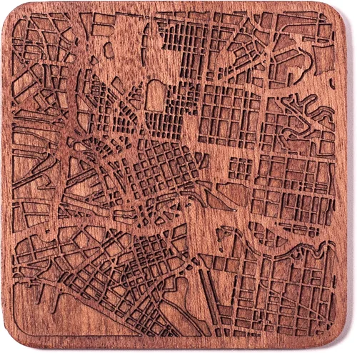 Miniatura 102 de Posavasos Amsterdam Map by O3 Design Studio, 1 pieza, posavasos de madera Sapele con mapa de la ciudad, hecho a mano, varias ciudades opcionales