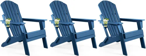 Miniatura 22 de FUNBERRY Juego de 6 sillas plegables Adirondack para todo tipo de clima, sillas para hogueras de polietileno de alta densidad con portavasos