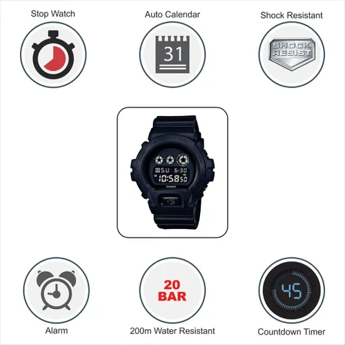 Miniatura 7 de Casio G-Shock, Black Out Basic Series DW6900BB-1 - Reloj de resina, todo negro, para hombre