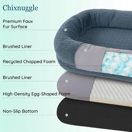 Miniatura 4 de Cama para perros para adultos de tamaño humano – Cama de lujo de piel sintética para perros tamaño gigante con asa portátil, cama ortopédica de Gris