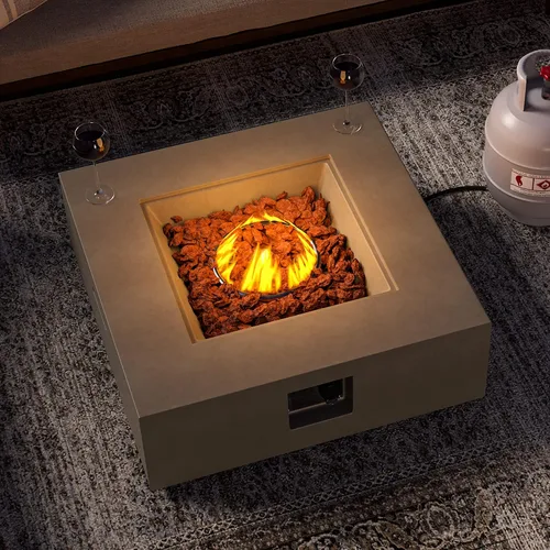 Miniatura 7 de SUNBURY Mesa de fuego de propano para exteriores de 35 pulgadas, mesa de fuego gris para patio de 50,000 BTU, mesa de fuego cuadrada de gas