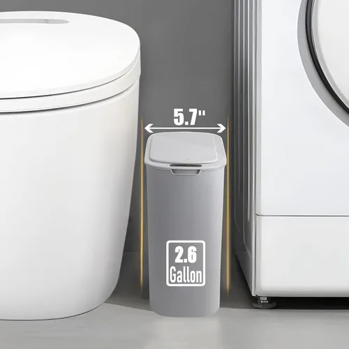 Miniatura 5 de TIPGO - Cubo de basura automático con sensor de movimiento para baño con tapa, basurero táctil de 2.6 galones, papelera de plástico delgada y Gris