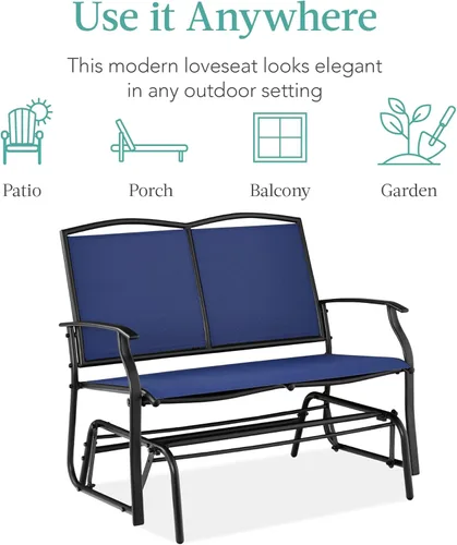 Miniatura 7 de Best Choice Products Balancín de acero para 2 personas para patio al aire libre, balancín de dos plazas para terraza, porche con tela de textileno