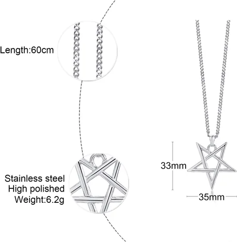 Miniatura 2 de TempBeau Collar con colgante de pentagrama satánico Baphomet Cadena de eslabones de pentáculo invertida hecha a mano, iglesia satanista, punk
