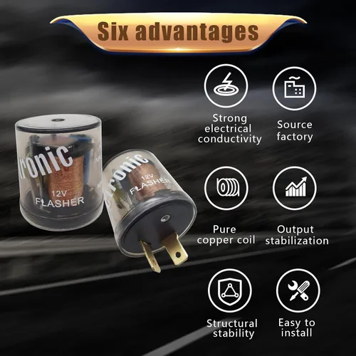 Miniatura 5 de 2 piezas de relé intermitente de 2 pines para auto, 20A 12V, carcasa redonda transparente, relé intermitente rápido, indicador de señal de giro LED