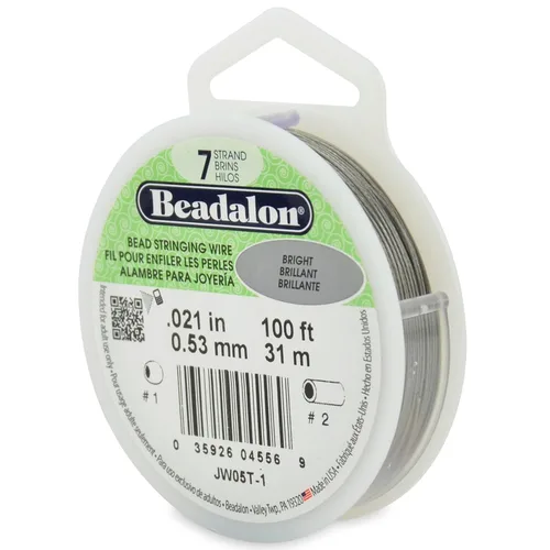 Alambre de enhebrado de cuentas de acero inoxidable de 7 hebras, 0.021 pulgadas / 0.53 mm, brillante, 100 pies / 31 m