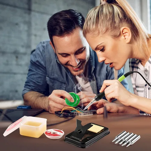 Miniatura 7 de Kit de soldador, kit de pistola de soldadura digital LED de 100 W con calentador de cerámica, herramientas de soldadura de temperatura ajustable
