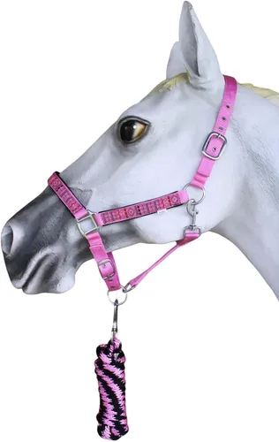Miniatura 6 de CHALLENGER Caballo Nylon Neopreno Cómodo Cabestro Ajustable w/Plomo Negro 606204BK