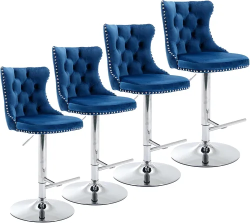 Miniatura 31 de Aoowow Juego de 2 taburetes de bar giratorios ajustables con respaldo de terciopelo copetudo, sillas de bar modernas tapizadas con cabeza de clavo