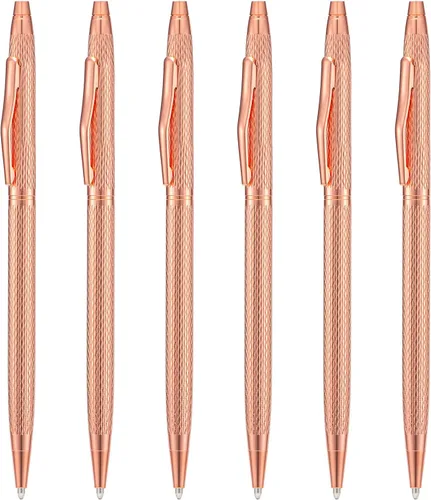 Miniatura 10 de Wikult 6 piezas de bolígrafos de metal fino dorado, punta media de 1mm, tinta negra de escritura suave, para negocios, oficina, profesor