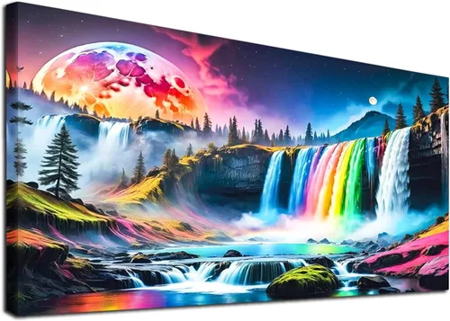 JATOK Kits de pintura de diamantes para adultos, kits de arte de diamantes en cascada colorida 5D para principiantes, pintura de taladro redondo