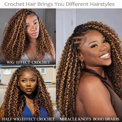 Miniatura 7 de Pre Looped Crochet Human Hair #4/27 Highlight Color Pre-Separated Burmese Curly with Spiral End Human Crochet Hair Feather Crochet Hair Extensions