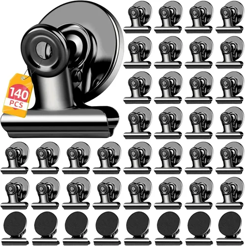 Miniatura 17 de 20 unidades de clips magnéticos, imanes para nevera, imanes para refrigerador, clips magnéticos negros para pizarra, imanes de clip