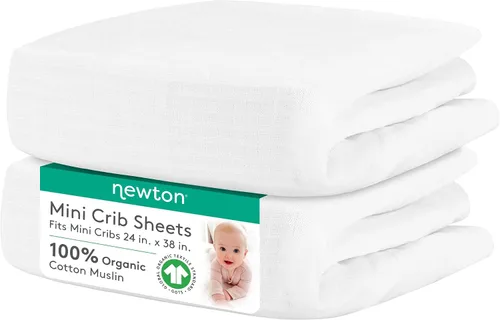 Miniatura 13 de Newton Baby Sábanas bajeras ajustables para mini cuna (paquete de 2) Sábanas de algodón de muselina orgánico, transpirables y suaves, sábanas