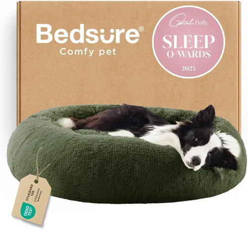 Miniatura 54 de Bedsure - Cama relajante para perro mediano, lavable, tipo dona, cama para gato, antideslizante, redonda, afelpada, mullida, de piel sintética