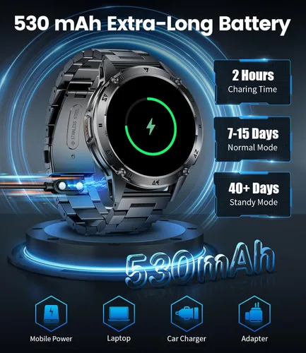 Miniatura 7 de SUNKTA Relojes inteligentes militares para hombres, batería grande de 530 mAh, monitor de frecuencia cardíaca AMOLED de 1.43 pulgadas, monitor