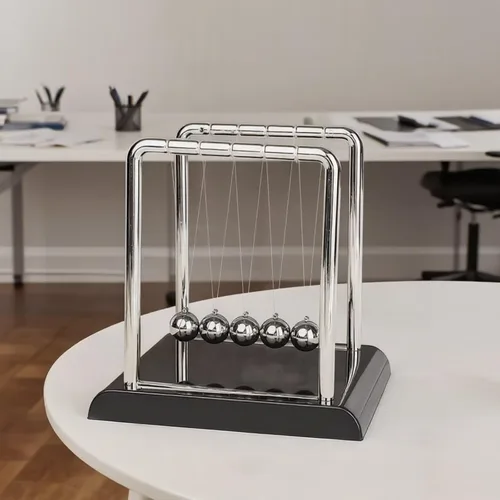 Miniatura 5 de Péndulo de Newton con Bolas de Equilibrio, Bolas Cinéticas Oscilantes con Base Negra, Herramienta de Aprendizaje Educativo de Ciencia Física