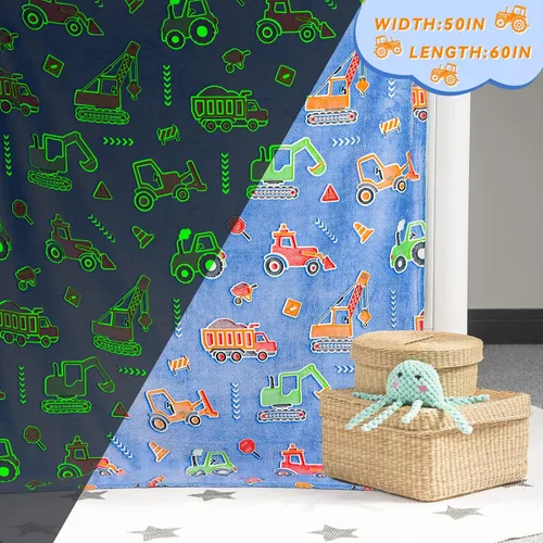 Miniatura 5 de LOKOZ Manta de Construcción Manta de Camión que Brilla en la Oscuridad Manta de Forro Polar para Niños Mantas Lindas de Construcción para Niños
