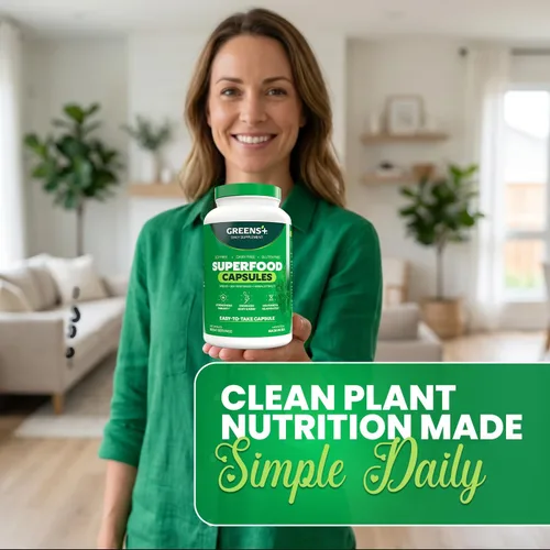 Miniatura 3 de Greens+ Superfood Organic Super Greens Cápsulas vegetales con clorela orgánica, espirulina, alfalfa y pasto de trigo, suplemento mezclado