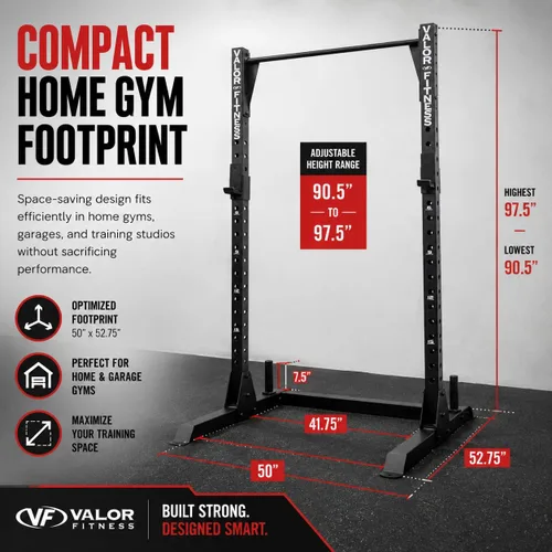 Miniatura 2 de Valor Fitness Barra de dominadas para sentadillas con ganchos en J y almacenamiento de platos de 2 pulgadas, soporte resistente para gimnasio
