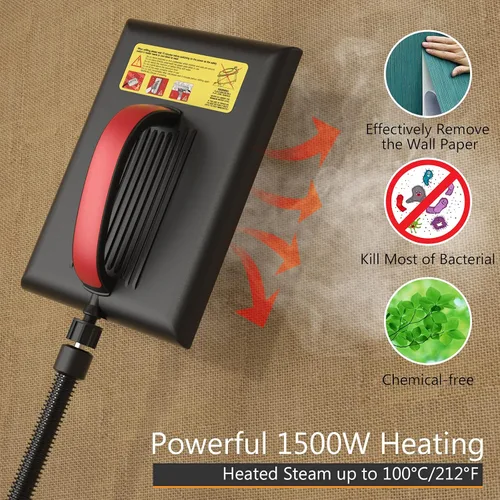 Miniatura 2 de Goplus Limpiador de papel pintado vaporizador sin químicos para eliminación de papel tapiz con manguera de 10 pies y placa de vapor grande