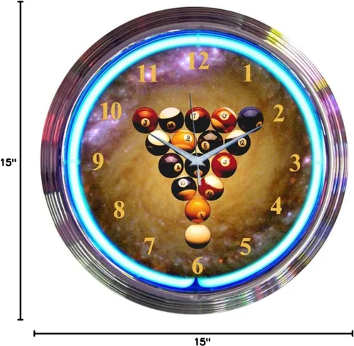 Miniatura 2 de Neonetics Reloj de pared de neón con bolas espaciales para bar y sala de juegos, 15 pulgadas