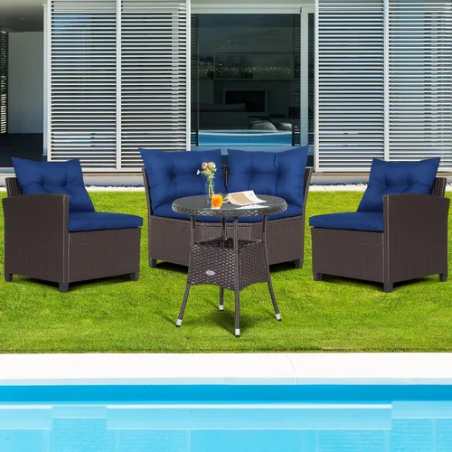 Miniatura 3 de Tangkula Juego de sofá modular de 4 piezas, media luna para todo tipo de clima, juego de muebles de patio esquineros resistentes con mesa auxiliar