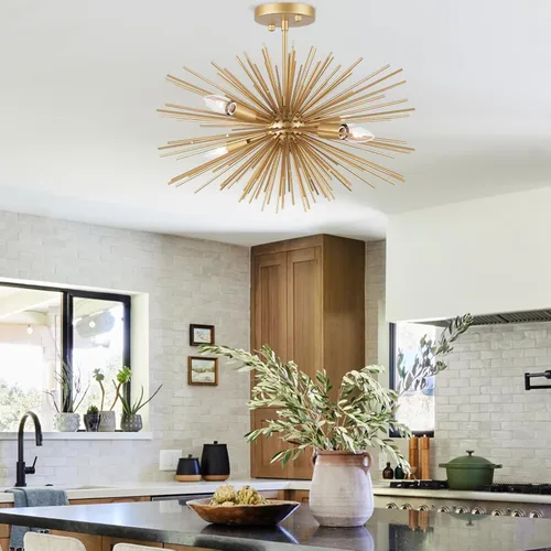 Miniatura 2 de Candelabros Sputnik modernos dorados de 20 pulgadas, lámpara de techo semiempotrada de 4 luces de mediados de siglo, candelabros satélite Starburst
