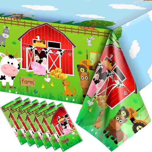 Miniatura 8 de Kasyat Mantel para fiesta de animales de granja, desechable, de plástico, para decoración de fiesta temática de animales de granja, para picnic