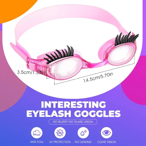 Miniatura 2 de Konohan Gafas de natación para niños, pestañas para niñas, divertidas gafas de natación sin fugas, antivaho y UV para extensiones de pestañas