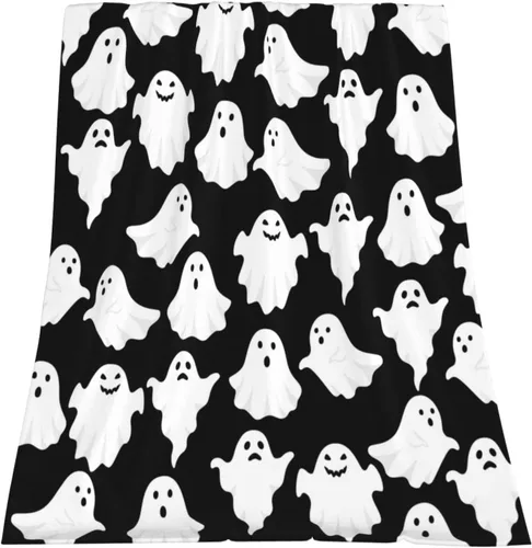 Jbralid Manta de Halloween divertida con fantasma, lindo y espeluznante de Halloween, manta de franela ligera y acogedora para dormitorio, sala de