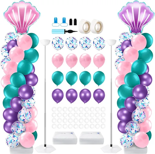 Miniatura 10 de Kasyat Juego de 2 soportes de columna de globos para fiesta de arañas con 2 arañas y 100 globos de látex rojos, azules y negros, soportes de arco