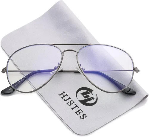 HJSTES Lentes de aviador de lente transparente luz azul para mujeres y hombres marco de piloto anteojos clásicos sin receta