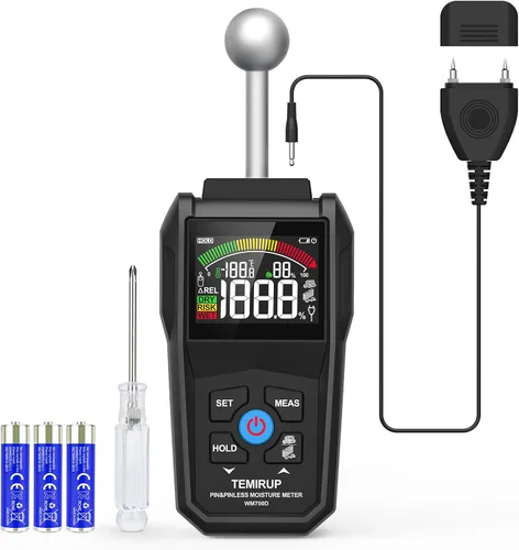Medidor de humedad 2 en 1 sin pines y pines, detector de humedad digital para madera, paneles de yeso y materiales de construcción, pantalla LCD a