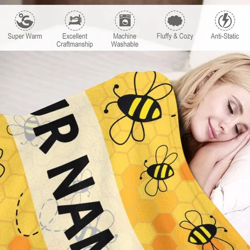 Miniatura 4 de Manta de abeja para niños, suave, mullida y acogedora, 30 x 40 pulgadas, manta de regazo para sofá, oficina, color negro, lindas mantas cálidas