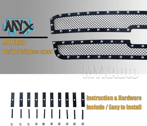 Miniatura 6 de Rejilla de remache frontal de acero inoxidable negra compatible con Chevy Avalanche 1500/2500 03-05 Silverado1500/1500HD/SS/2003-2004 Chevy