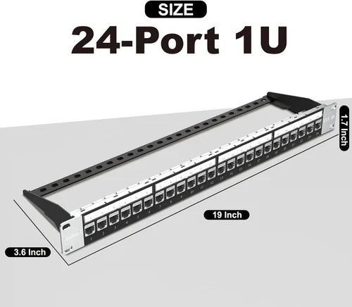 Miniatura 6 de Jadaol [Listado UL] Panel de Conexiones Cat6A Blindado de 24 Puertos, Panel RJ45 de Paso de 19" 1U para Montaje en Rack/Montaje en Pared con 24