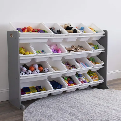 Miniatura 4 de Humble Crew Organizador de juguetes extra grande con 20 contenedores de plástico – Estantería de almacenamiento gris/blanco con estantes de 4