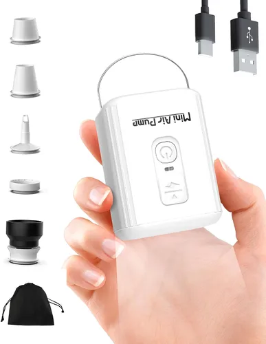 Miniatura 10 de Mini bomba de aire, bomba recargable portátil con batería de 1600 mAh, 5 boquillas, luz de campamento, inflado/desinflado rápido para inflables