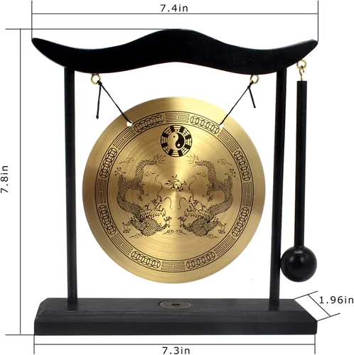 Miniatura 2 de Fengshuibringluck Feng Shui I Ching Zen Gong Decoración de escritorio Gong, dorado, 19X5X20cm/7.5x2x8inch (FH1303)