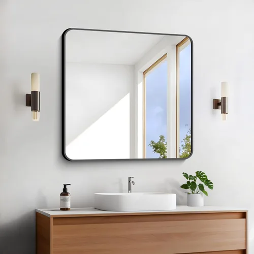 Miniatura 38 de FORBATH - Espejo de baño negro para sobre lavabo, espejo de pared de 16x24 pulgadas con marco de metal, esquinas redondeadas para baño, dormitorio