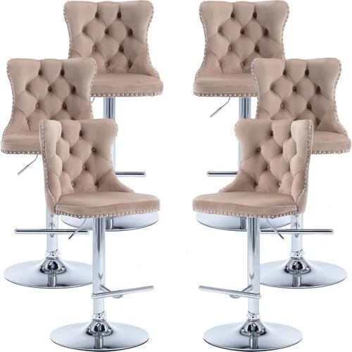 Miniatura 58 de Juego de 2 taburetes de bar giratorios de altura de mostrador, taburetes de bar de isla de cocina color crema, sillas de terciopelo ajustables