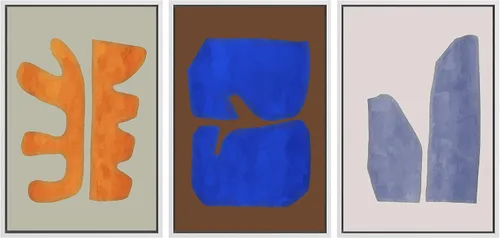 Miniatura 46 de SIGNLEADER Lienzo enmarcado para pared, juego de arte de collage de polígonos retro marrón tostado, ilustraciones con formas abstractas, arte