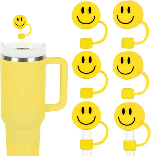 Miniatura 8 de Whaline 6 fundas de cara sonriente, color rosa claro, doble cara, con patrón de punta de 0.4 pulgadas, de silicona, reutilizable, redondo, para vaso