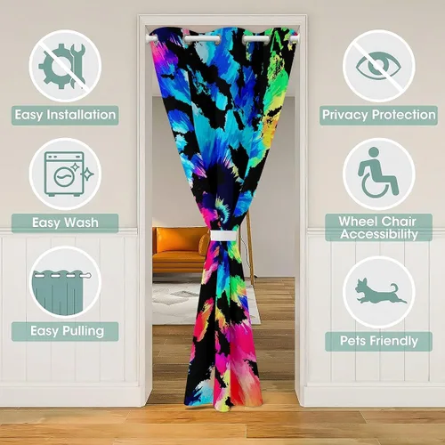 Miniatura 3 de Erosebridal Cortina de puerta de teñido anudado, cortina opaca bohemia, cortina exótica abstracta en espiral, elegante cortina hippie para puerta