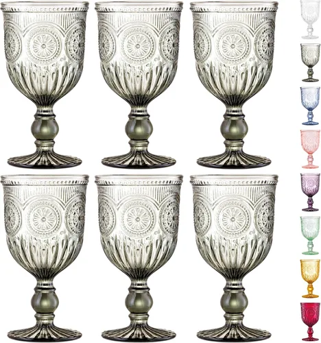 Juego de 6 copas de vino negras Yungala, copas de vidrio ahumado, cristalería negra fabricada en vidrio de color apto para lavavajillas - copas