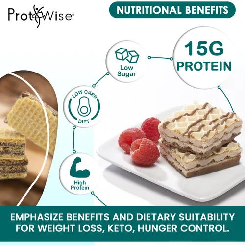 Miniatura 3 de ProtiWise Obleas de chocolate con alto contenido de proteínas, bajas en carbohidratos, bajas en azúcar, Keto Friendly, 0.55 onzas de proteína, alta