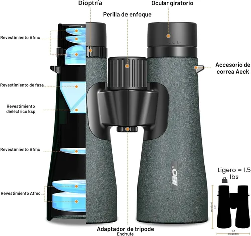 Miniatura 4 de Prismáticos UHD de 12 x 50 para adultos de alta potencia con adaptador de teléfono mejorado, visión grande, ligero, IPX7 resistente al agua